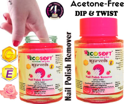 ECOSOFT Ultimate Premium Dip & Twist Instant Nail Polish Remover Nail Polish Remover - Acetone Free, Enriched with Vitamin C or Vitamin E with ROSE Fragrance. Contains Hydrating Agents & Perfume.(PACK OF 2)(160 ml)