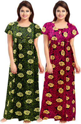 A N Enterprises Women Nighty(Green, Pink)