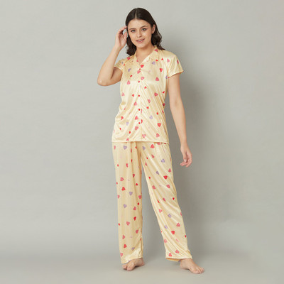 TRUNDZ Women Printed Yellow Shirt & Pyjama set