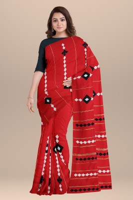 Bong ButiQ Woven Handloom Cotton Blend Saree(Red)