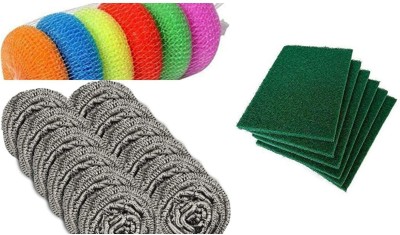 Ridhi Sidhi All in one combo ( 12 steel wool, 6 Nylon scrub pads, 6 green scrub pads) Stainless Steel Scrub, Scrub Pad(Regular, Pack of 24)
