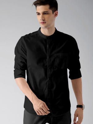 NEM Men Solid Casual Black Shirt