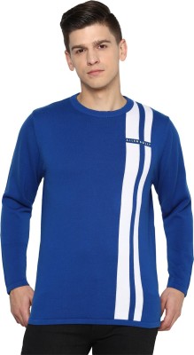 Allen Solly Striped Round Neck Casual Men Blue Sweater