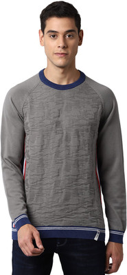 PETER ENGLAND Self Design Round Neck Casual Men Grey Sweater