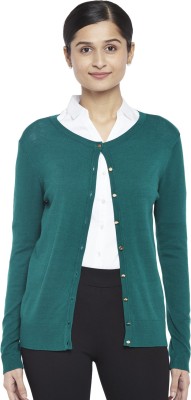 Annabelle by Pantaloons Solid Round Neck Casual Women Green Sweater