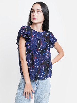 Purple State Casual Printed Women Blue Top