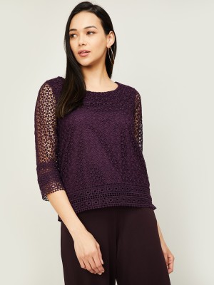 CODE by Lifestyle Casual Self Design Women Purple Top