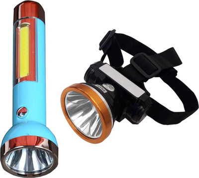 SMALLJOY Combo of Head Lamp & 2 in 1 LED Torch Rechargeable Torch(Multicolor, 25 cm, Rechargeable)