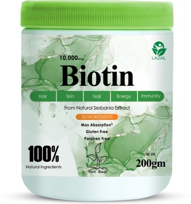 lazal Biotin 10,000mcg+ With Sesbania Agati for Hair | Skin | Nail | Energy & Immunity(200 g)