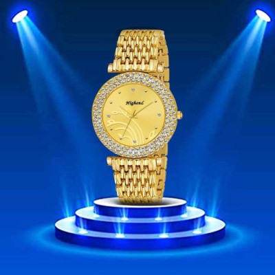 Highend H-143-Golden Fashionable Gold Bracelet Diamond Studded Dial Stainless Steel Chain Fancy Analog Watch  - For Women