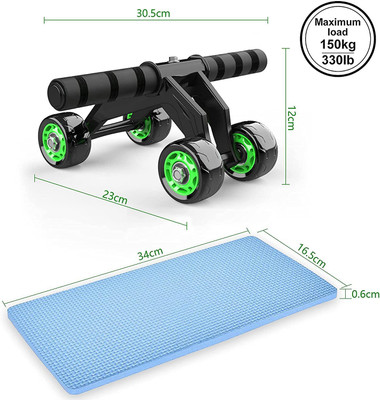 riyafitness Anti Skid Abdominal 4-wheel ab carver roller with knee mat for Stomach Exercise Ab Exerciser(Black)