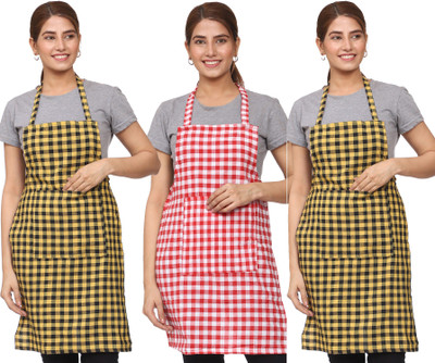 JMI Cotton Chef's Apron - Free Size(Multicolor, Pack of 3)