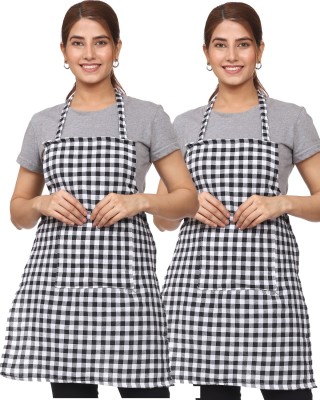 Whitewrap Cotton Chef's Apron - Free Size(Black, Pack of 2)