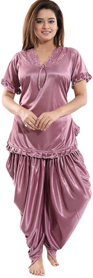 TWELEBERG Women Solid Purple Top & Pyjama Set
