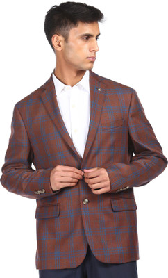 ARROW Checkered Single Breasted Casual Men Blazer(Brown)