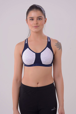 Zed DEEPA Women Sports Non Padded Bra(Dark Blue, White)