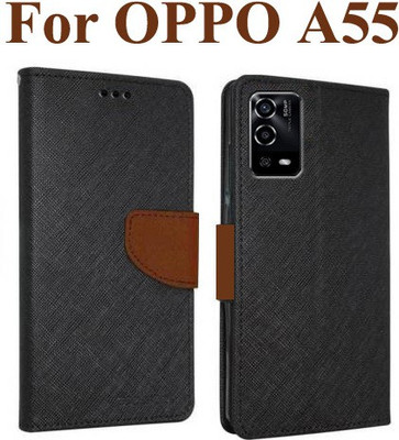 Wristlet Flip Cover for OPPO A55(Brown, Cases with Holder, Pack of: 1)