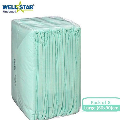 Wellstar Underpads 60x90cms Absorbent Sheets- Pack of 8 Adult Diapers - L(8 Pieces)