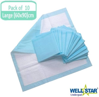 Wellstar Premium Incontinence Underpad (Pack of 10 Pcs, Blue, Size-60 X 90 cms) Disposable Fabric with Super Absorbent Polymer Adult Diapers - L(10 Pieces)