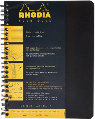 RHODIA Black Wirebound A5 Notebook Single Rule 160 Pages(Black)