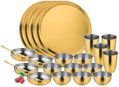 PRABHA Pack of 24 Stainless Steel Food Grade Quality Stainless Steel PVD Gold 24Pcs Infinity Dinner Set for Family or Bachelors, Set for 4 Persons, Luxury Look Suitable for Parties Hotels Restaurants & Banquet Dinner Set(Gold)