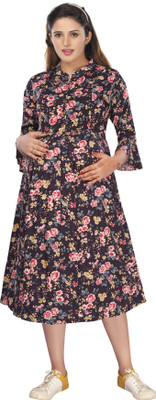 mamma's maternity Women A-line Blue Below Knee Dress