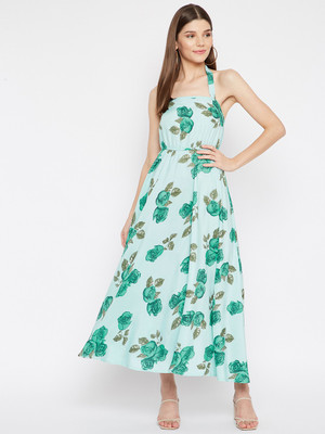 U&F Women Maxi Light Green, Black Full Length Dress
