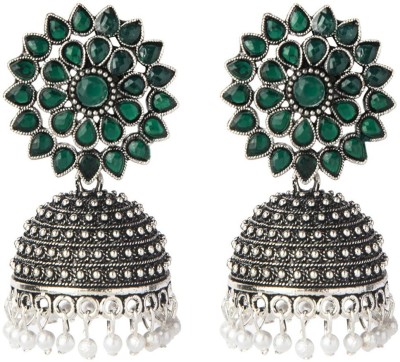 Shining Jewel Shining Jewel Silver Plated Antique Oxidised Traditional Ethnic Jhumka With CZ & Pearls Earrings for Women (SJ_1894_G) Brass Jhumki Earring