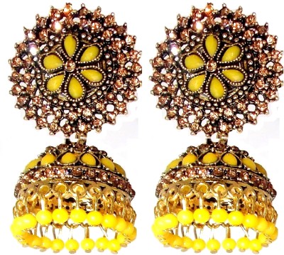 DRP Yellow Bridal Traditional Stone Stylish Kundan Earrings / Jhumka For Girls / Women Pearl Stone Zinc Jhumki Earring With Box ( Pack of 1 Pair ) Zircon Alloy Jhumki Earring