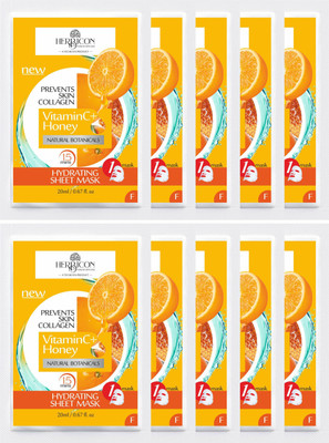 Herbicon Vitamin C Face Sheet Mask with Vitamin C and Honey for Skin Illumination - 20 g (Pack of 10)(200 ml)