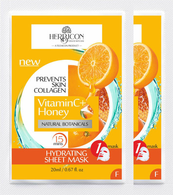 Herbicon Vitamin C Face Sheet Mask with Vitamin C and Honey for Skin Illumination - 20 g (Pack of 2)(40 ml)