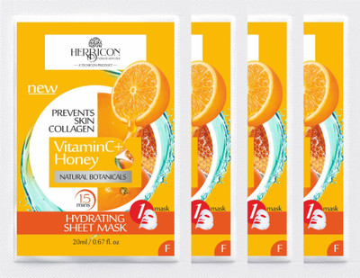 Herbicon Vitamin C Face Sheet Mask with Vitamin C and Honey for Skin Illumination - 20 g (Pack of 4)(80 ml)