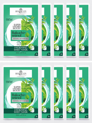 Herbicon Face Sheet Mask with Retinol and Bakuchi for Fine Lines and Wrinkles - 20 g (Pack of 10)(200 ml)