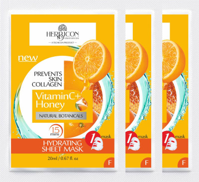 Herbicon Vitamin C Face Sheet Mask with Vitamin C and Honey for Skin Illumination - 20 g (Pack of 3)(60 ml)