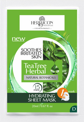 Herbicon Tea Tree Herbal Face Sheet Mask with Aloe Vera for Acne and Skin Inflammation - 20 g (Pack of 1)(20 ml)