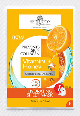 Herbicon Vitamin C Face Sheet Mask with Vitamin C and Honey for Skin Illumination - 20 g (Pack of 1)(20 ml)