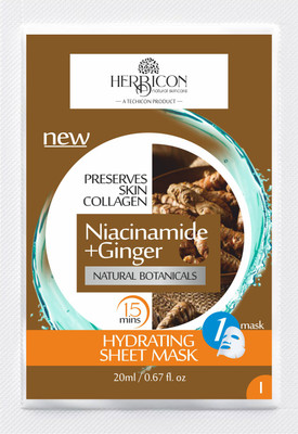 Herbicon Niacinamide Face Sheet Mask with Niacinamide and Ginger Extract for Clear and Glowing Skin - 20 g (Pack of 1)(20 ml)