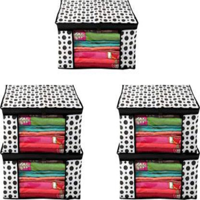 Sameer Enterprises GARMENTS COVER Black_Bindi_05-THC Presents non woven saree cover storage bags for clothes With primum quality saree cover fancy saree cover with zip combo offer low price & cloth organizer for wardrobe Black Polka Dot Saree Cover Paco fo 5 Black_Bindi cloth cover BLACK BINDI SAREE