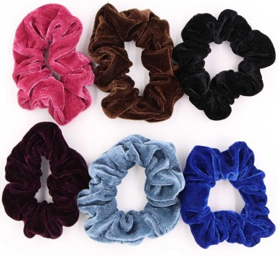 Belicia Velvet Hair Scrunchies - 6 Elastics Ties Women Girls Scrunchy Bobbles Hairbands Soft Cloth Decorative Bands Fits Thin/Thick Hair, Bulk Multi Royal Color Fashionable Packs For Shower Running Working Rubber Band(Multicolor)