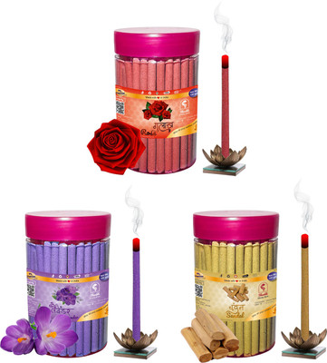 Shankh Rose, Lavender & Sandal (Chandan) Dhoop Stick (Incense Stick) Pack of 300 gram (100 + 100 + 100) Fragrances Rose, Lavender, Sandal (Chandan)(100 g, Set of 3)