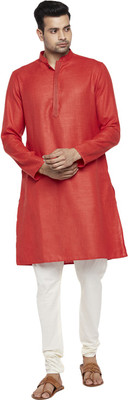 Indus Route by Pantaloons Men Self Design Straight Kurta(Red)