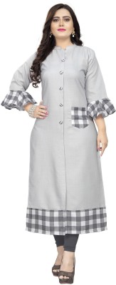 Saiveeha Fashion Women Checkered Frontslit Kurta(Grey)