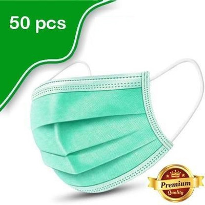 Wellstar Protective Face Mask with NOSE CLIP CE ISO & GMP Certified Bacterial Filtration 3 Ply Surgical Mask (50 Piece) ( Green ) Surgical Mask With Melt Blown Fabric Layer Non-Washable, Water Resistant Surgical Mask With Melt Blown Fabric Layer(Green, Free Size, Pack of 50, 3 Ply)