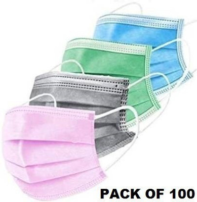 Wellstar Protective Face Mask with NOSE CLIP CE ISO & GMP Certified Bacterial Filtration Premium Quality Multicolored Disposable Face Masks with Elastic Earloops | 3-ply Breathable Non-Woven Mouth Cover 25 Green 25 Blue 25 Grey 25 Pink Mask Water Resistant Surgical Mask With Melt Blown Fabric Layer 