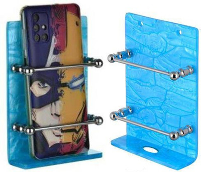 M/S DSNS Wall Mount Mobile Stand Mobile Wall Stand for Charging Phone Wall Hanging Stylish Acrylic 4MM SS Road 2 PCS Set (Size - 4X6 Inch) Blue Color Mobile Holder