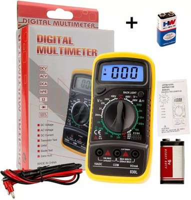 Republic MAS830L Electric Testing Meter Voltmeter Ammeter AC DC OHM Voltage Current Tester Digital Multimeter with HW 9V Battery Digital Multimeter(Black, Yellow 2000 Counts)