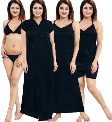 TWELEBERG Women Nighty(Black)
