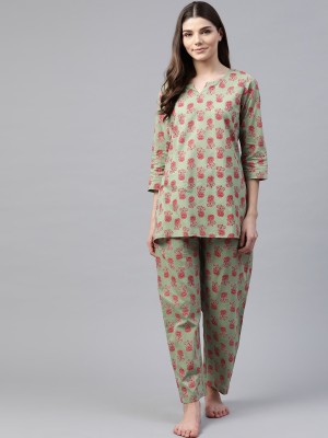 DIVENA Women Floral Print Green Top & Pyjama Set