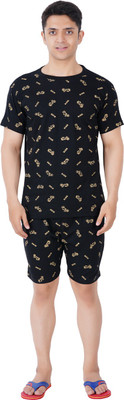 GOKUL FASHION Men Printed Black Top & Shorts Set