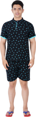 GOKUL FASHION Men Printed Black Top & Shorts Set